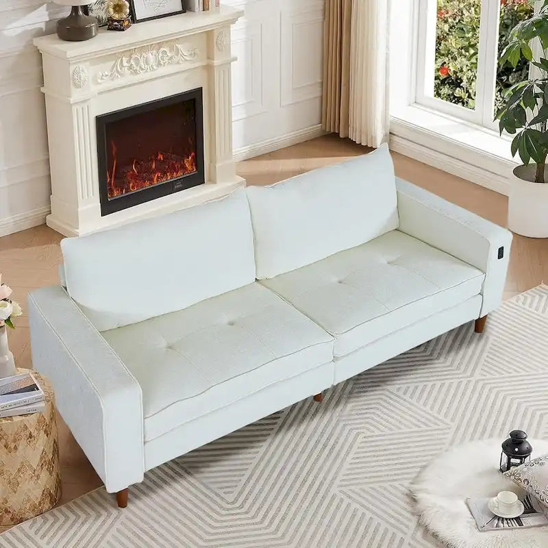 Canapé 2 places 82,68 cm pour salon, canapé deux places avec port USB/Type-C, canapé confortable en chenille avec housse amovible