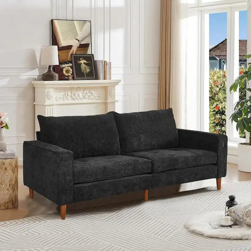 Canapé 2 places 82,68 cm pour salon, canapé deux places avec port USB/Type-C, canapé confortable en chenille avec housse amovible