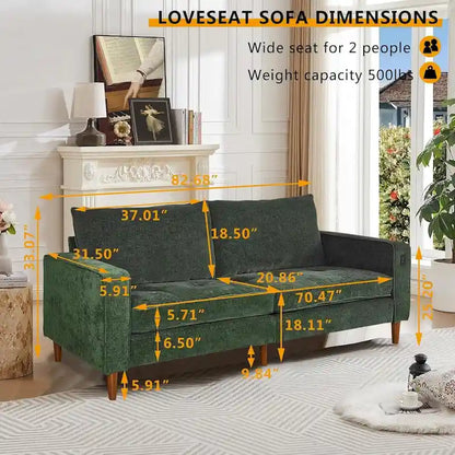 Canapé 2 places 82,68 cm pour salon, canapé deux places avec port USB/Type-C, canapé confortable en chenille avec housse amovible