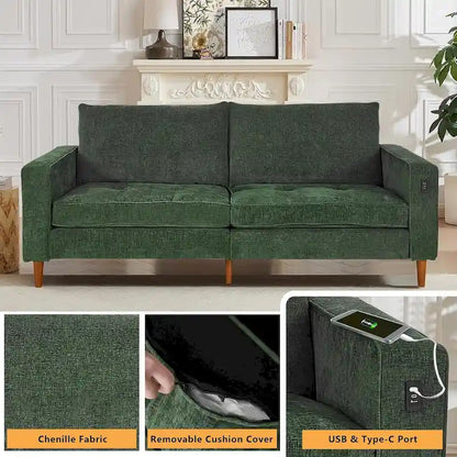 Canapé 2 places 82,68 cm pour salon, canapé deux places avec port USB/Type-C, canapé confortable en chenille avec housse amovible