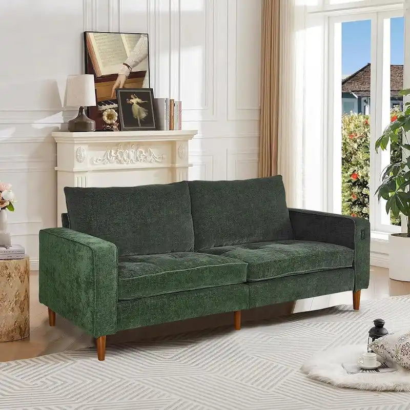 Canapé 2 places 82,68 cm pour salon, canapé deux places avec port USB/Type-C, canapé confortable en chenille avec housse amovible