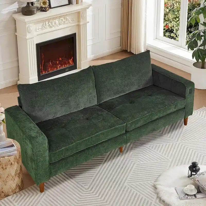 Canapé 2 places 82,68 cm pour salon, canapé deux places avec port USB/Type-C, canapé confortable en chenille avec housse amovible