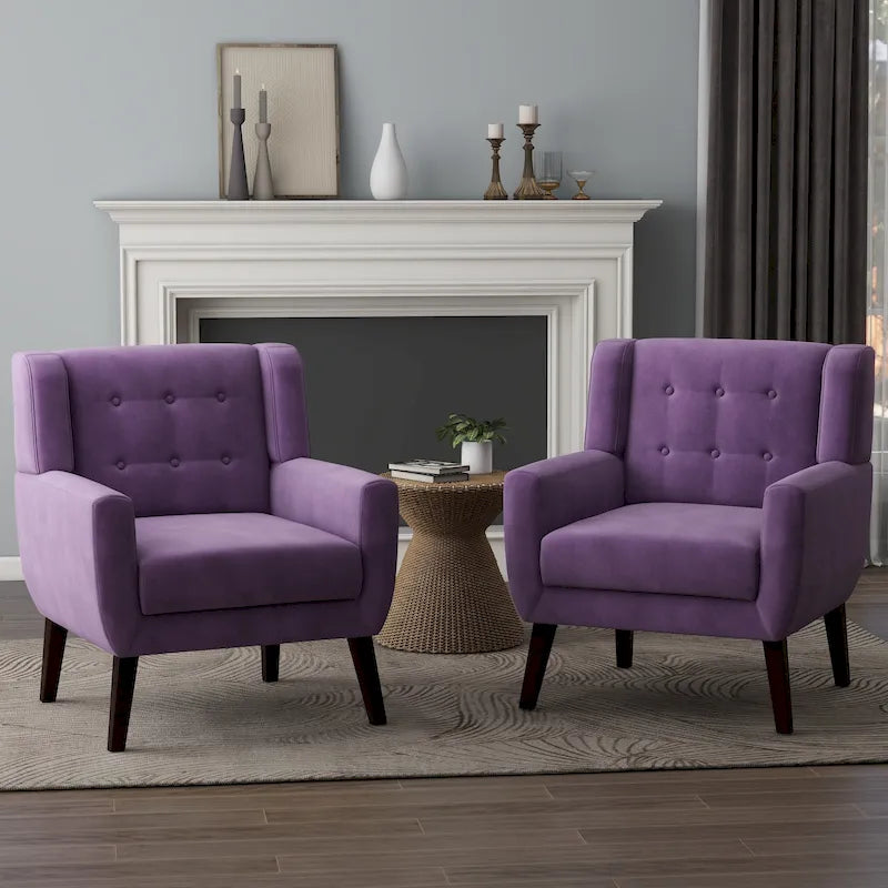 Fauteuil capitonné en velours, lot de 2