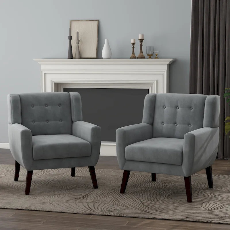 Fauteuil capitonné en velours, lot de 2
