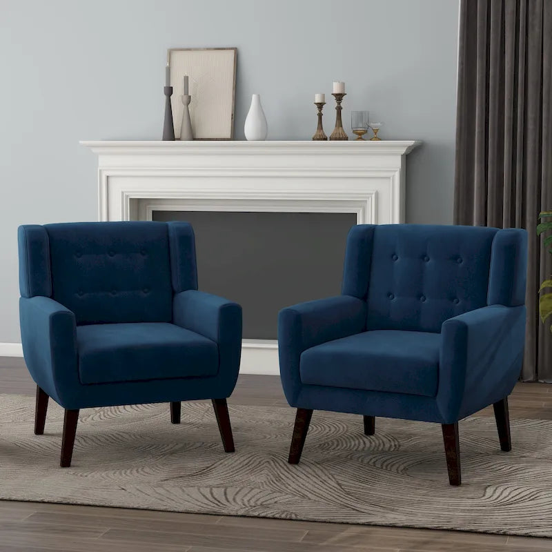 Fauteuil capitonné en velours, lot de 2