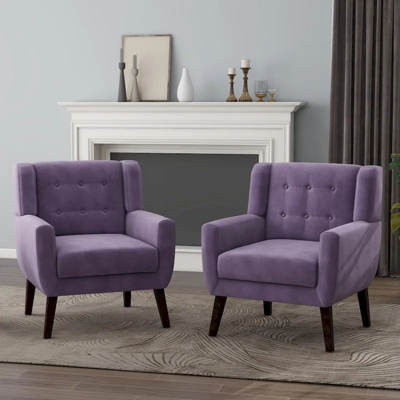 Velvet Upholstered Armchair Tufted Accent Chairs Set of 2