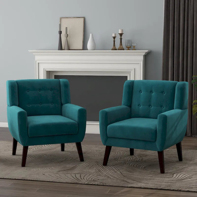 Fauteuil capitonné en velours, lot de 2
