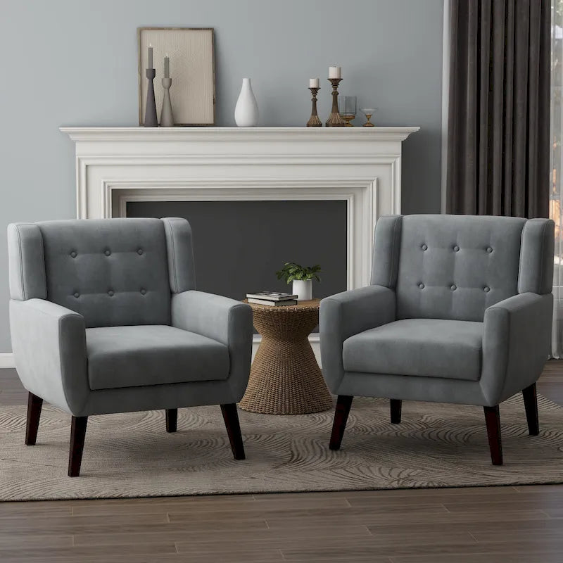 Fauteuil capitonné en velours, lot de 2