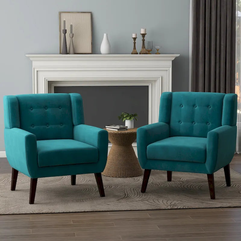 Fauteuil capitonné en velours, lot de 2