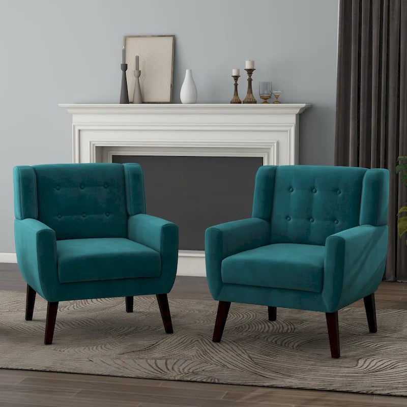 Fauteuil capitonné en velours, lot de 2