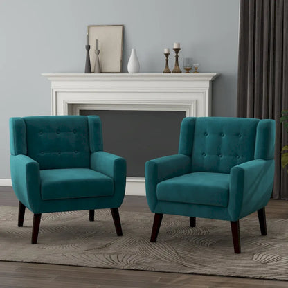 Fauteuil capitonné en velours, lot de 2