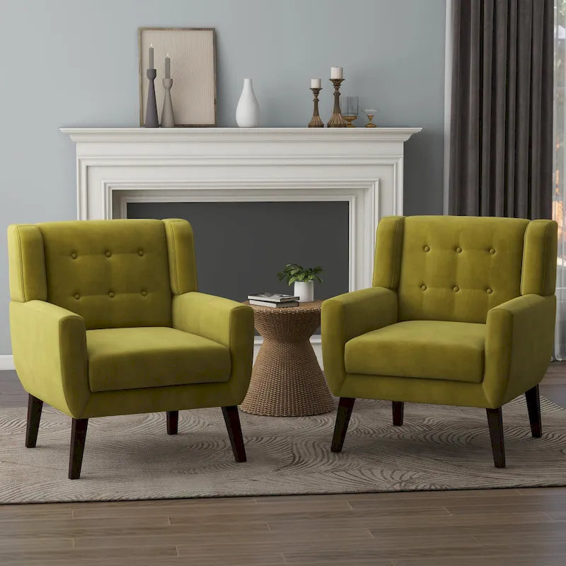 Fauteuil capitonné en velours, lot de 2