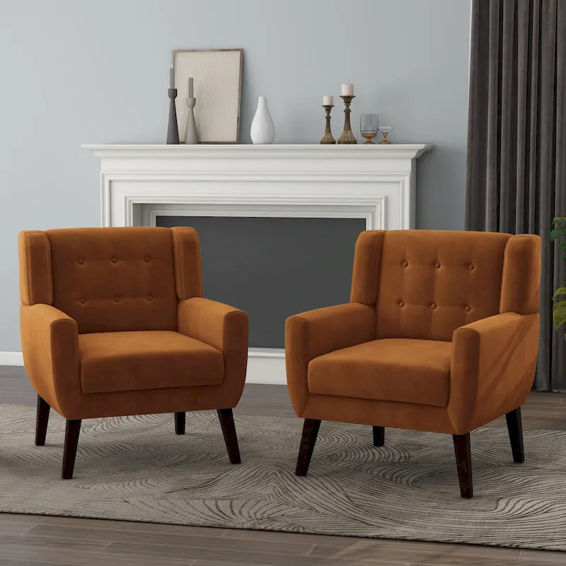 Fauteuil capitonné en velours, lot de 2