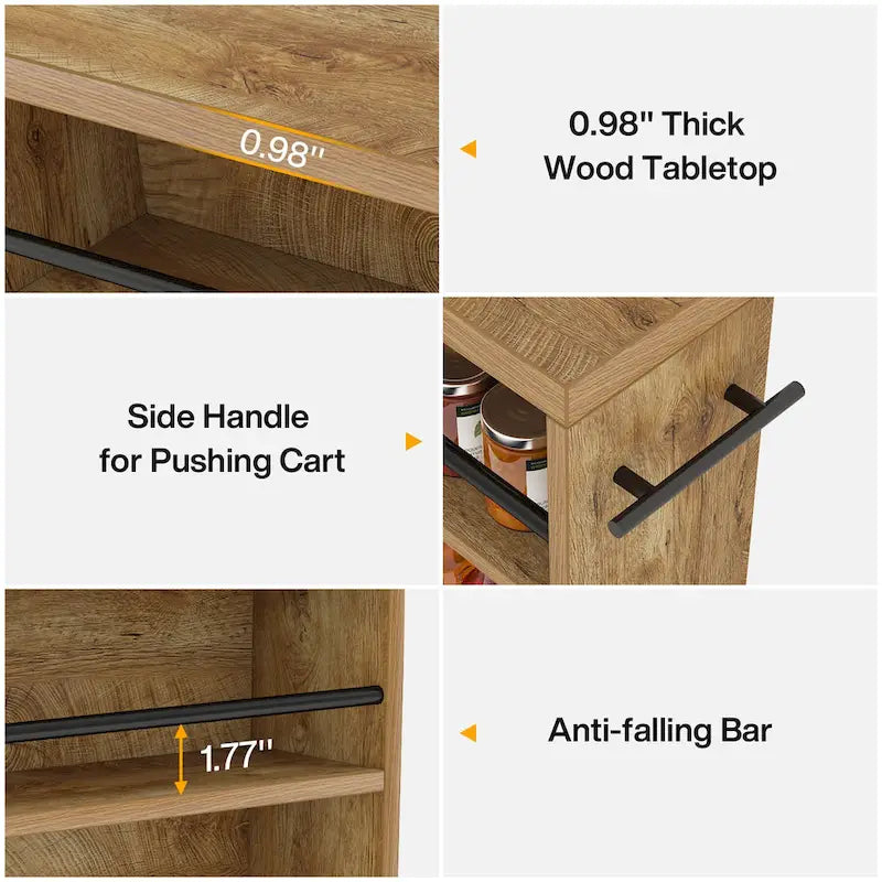 Chariot de rangement étroit, chariot de cuisine à roulettes - Non applicable