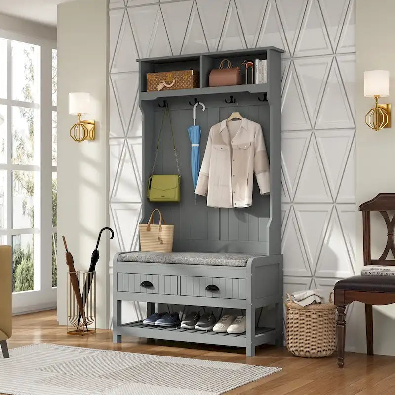 Porte-manteau Timechee 34,3 cm de large avec banc et rangement à chaussures