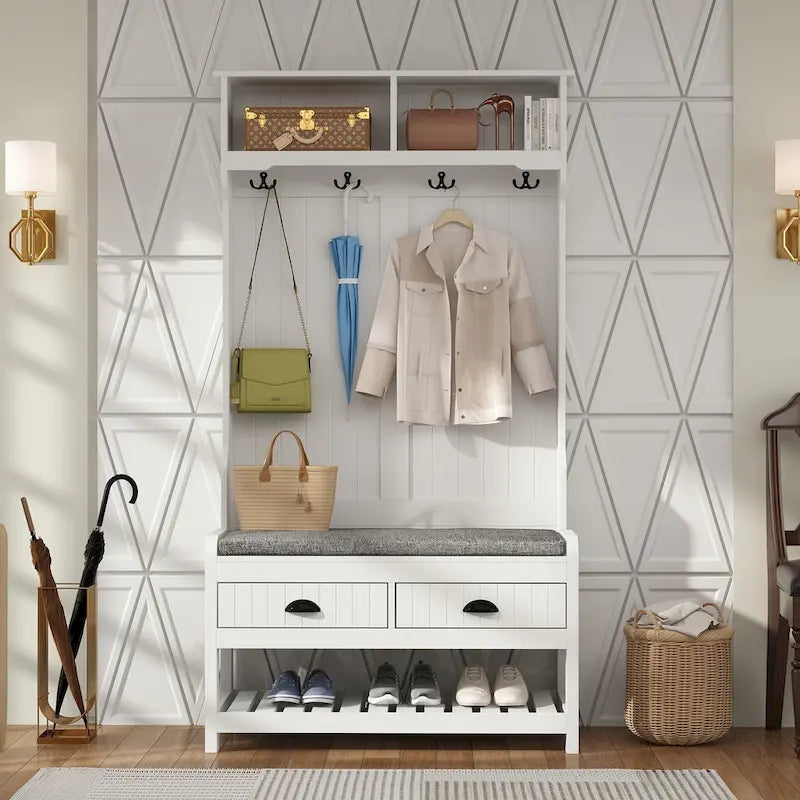 Porte-manteau Timechee 34,3 cm de large avec banc et rangement à chaussures