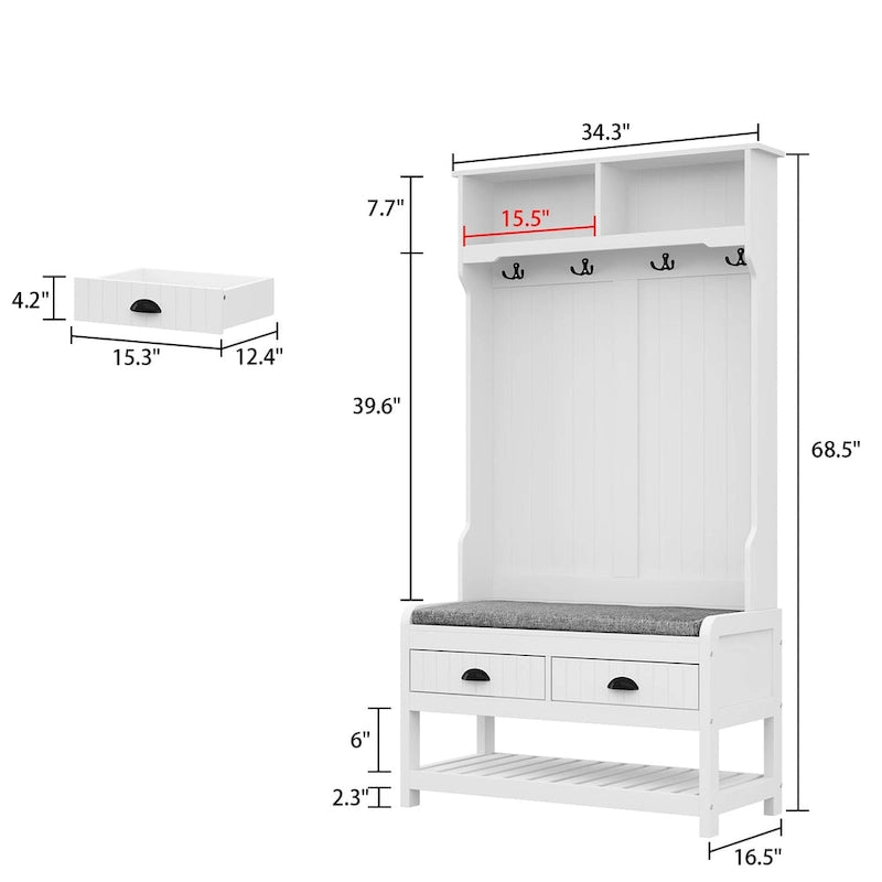 Porte-manteau Timechee 34,3 cm de large avec banc et rangement à chaussures