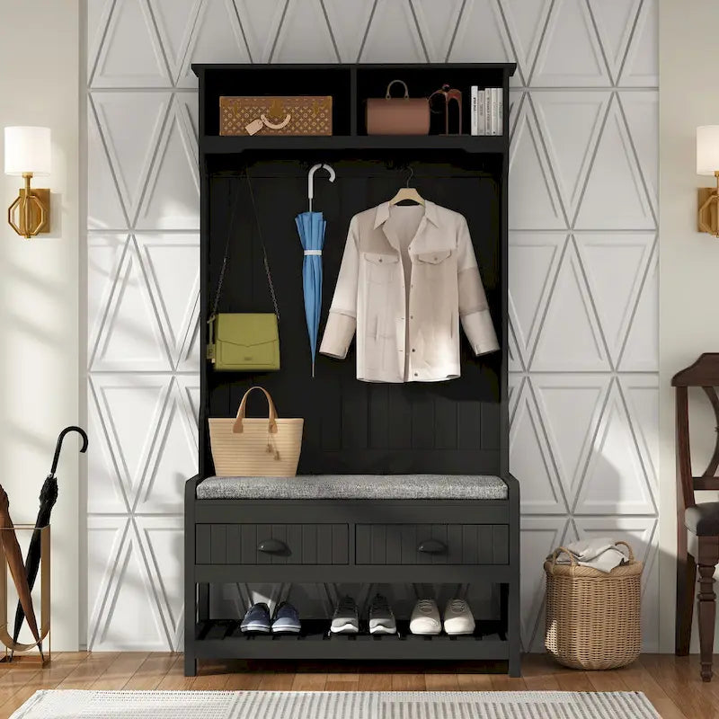 Porte-manteau Timechee 34,3 cm de large avec banc et rangement à chaussures