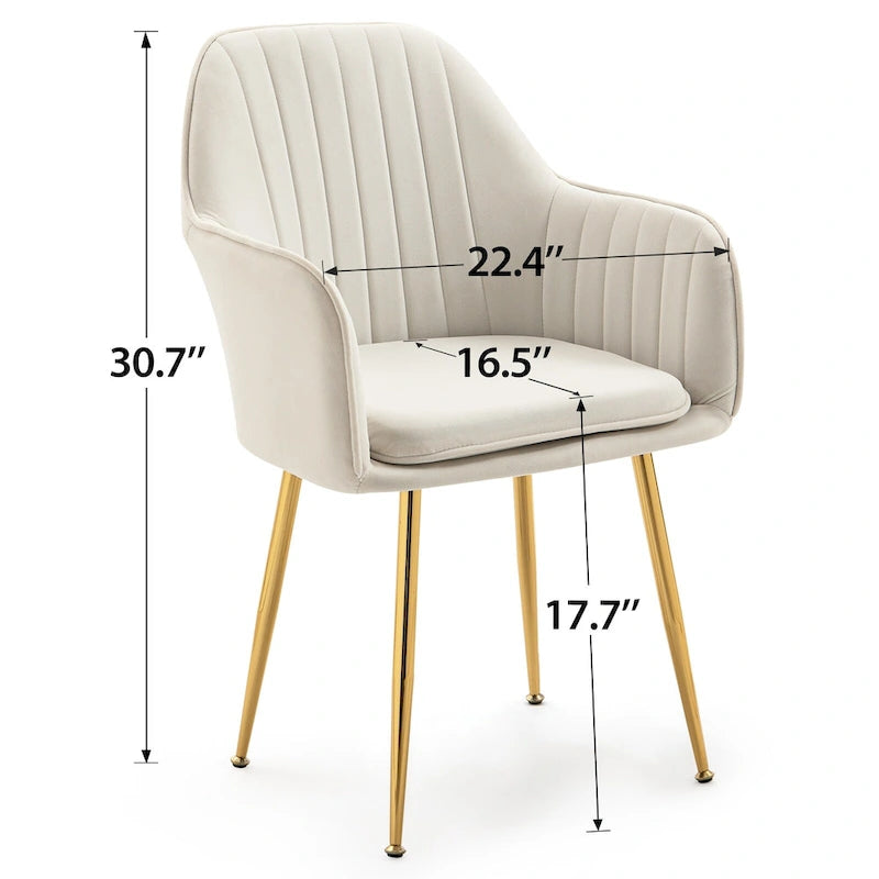 Ensemble de 4 chaises de salle à manger rembourrées en velours AVAWING avec accoudoirs.