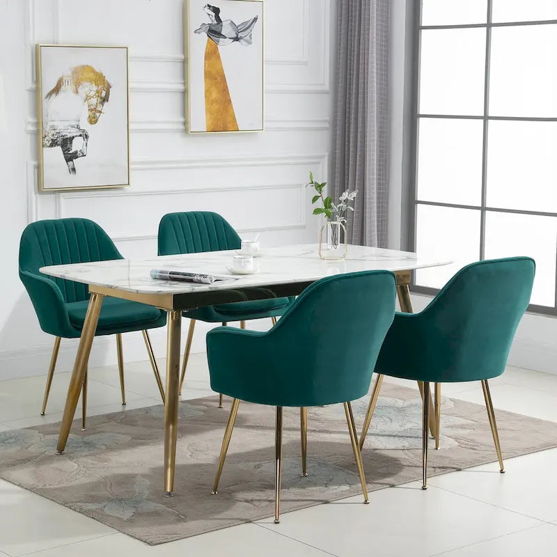 Ensemble de 4 chaises de salle à manger rembourrées en velours AVAWING avec accoudoirs.