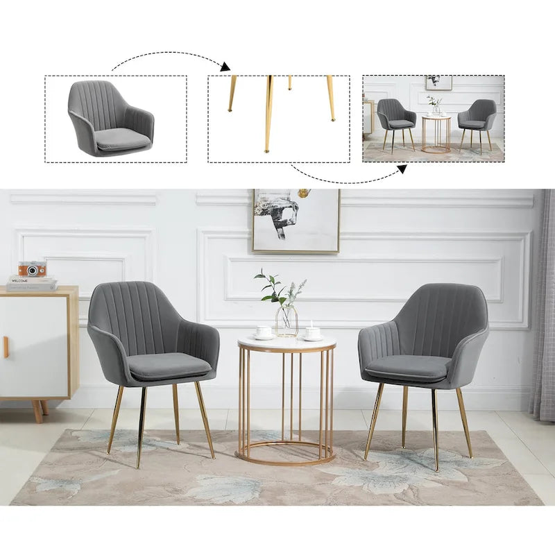 Ensemble de 4 chaises de salle à manger rembourrées en velours AVAWING avec accoudoirs.