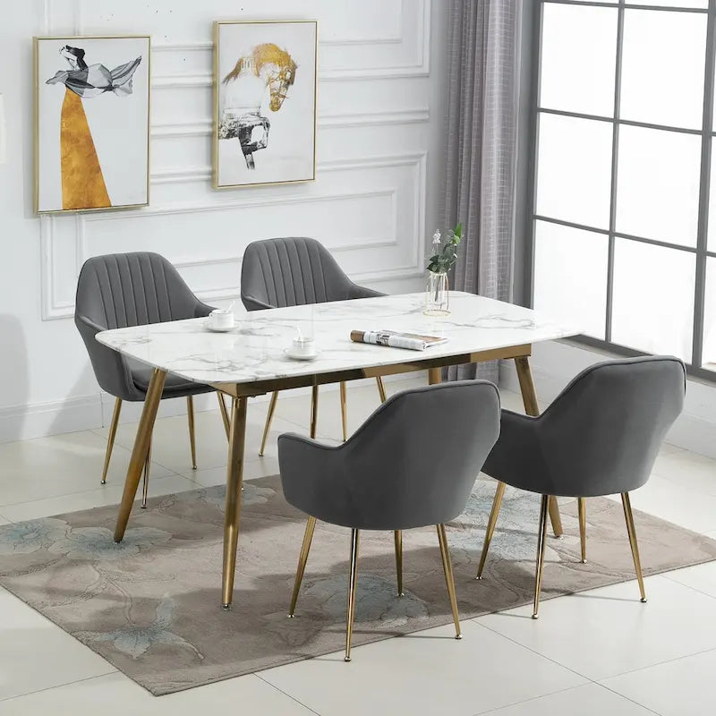 Ensemble de 4 chaises de salle à manger rembourrées en velours AVAWING avec accoudoirs.