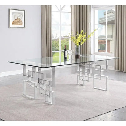 Meubles de qualité supérieure : table à manger en verre trempé et acier inoxydable.