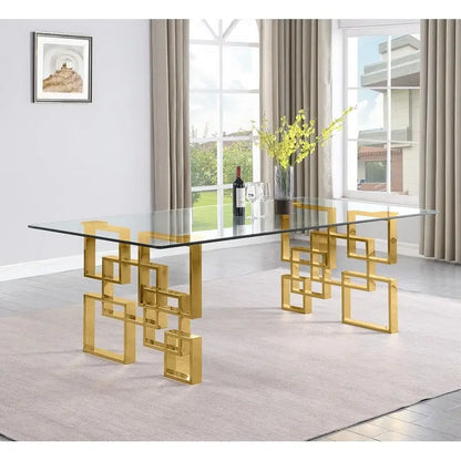 Meubles de qualité supérieure : table à manger en verre trempé et acier inoxydable.