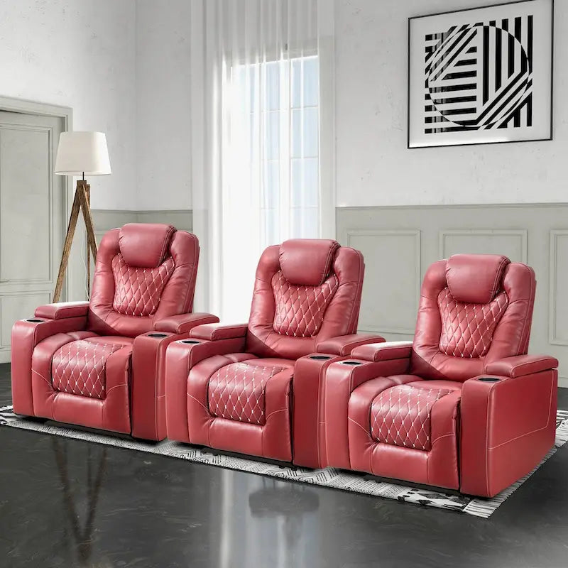 Fauteuils de cinéma maison électriques rembourrés, inclinables, en cuir PU, avec rangement dissimulé dans les accoudoirs