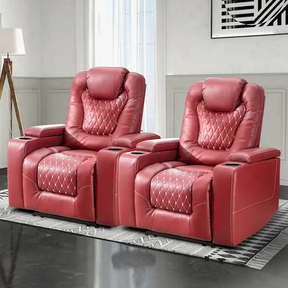 Fauteuils de cinéma maison électriques rembourrés, inclinables, en cuir PU, avec rangement dissimulé dans les accoudoirs