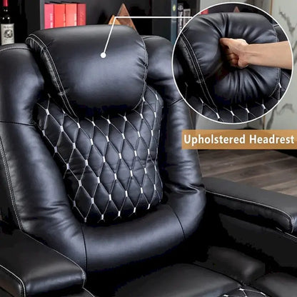 Fauteuils de cinéma maison électriques rembourrés, inclinables, en cuir PU, avec rangement dissimulé dans les accoudoirs