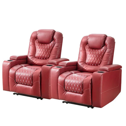 Fauteuils de cinéma maison électriques rembourrés, inclinables, en cuir PU, avec rangement dissimulé dans les accoudoirs