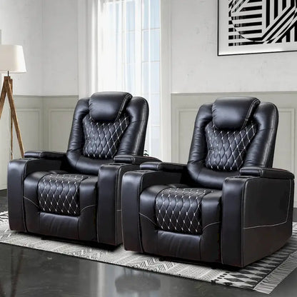 Fauteuils de cinéma maison électriques rembourrés, inclinables, en cuir PU, avec rangement dissimulé dans les accoudoirs