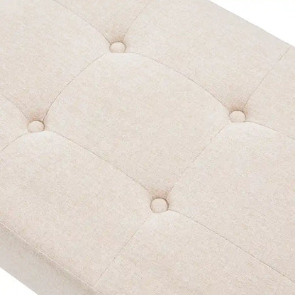 Banc d'entrée en tissu beige/gris/blanc, recouvert de tissu, avec pieds en forme de X, 89 cm (35 pouces)