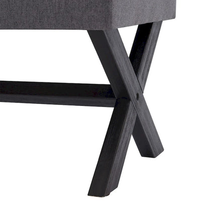 Banc d'entrée en tissu beige/gris/blanc, recouvert de tissu, avec pieds en forme de X, 89 cm (35 pouces)