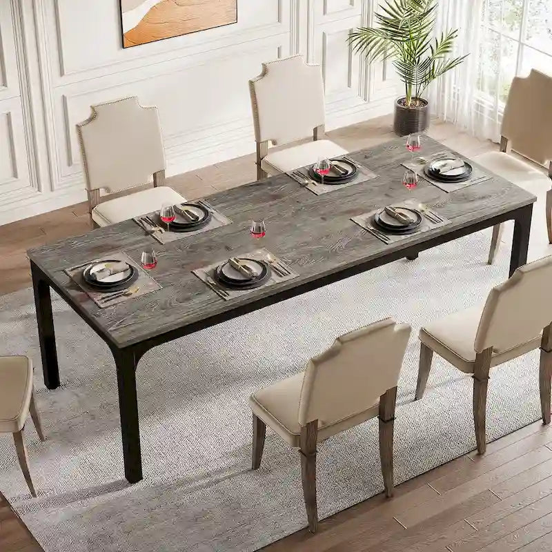 Table de salle à manger rectangulaire pour 6 à 8 personnes, 198 cm de long.