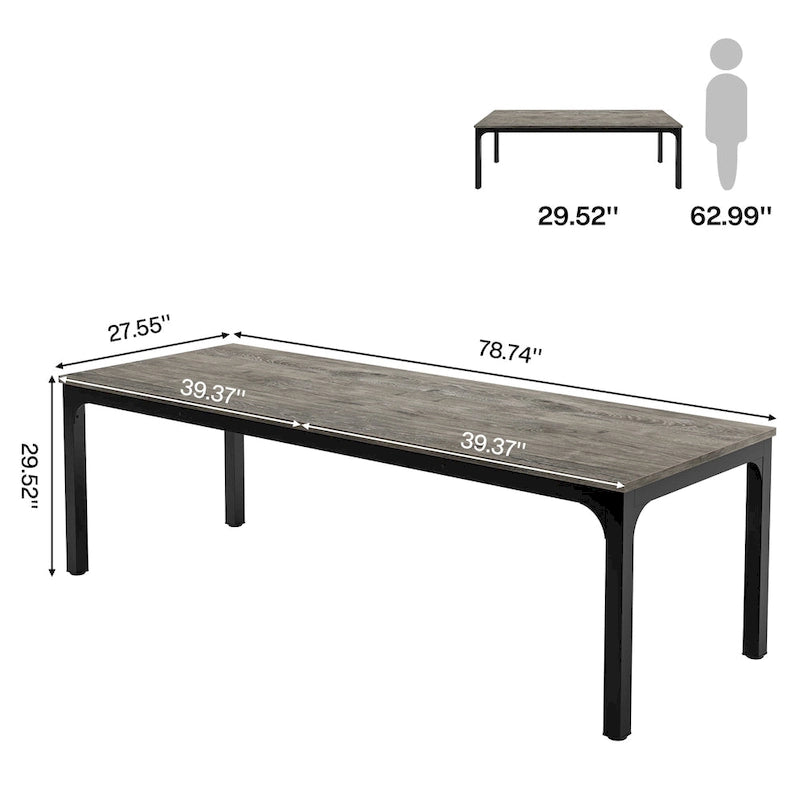 Table de salle à manger rectangulaire pour 6 à 8 personnes, 198 cm de long.