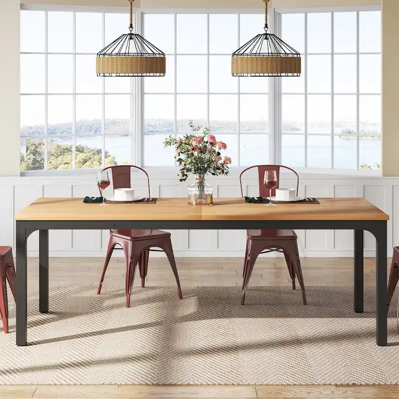 Table de salle à manger rectangulaire pour 6 à 8 personnes, 198 cm de long.