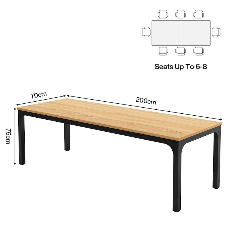 Table de salle à manger rectangulaire pour 6 à 8 personnes, 198 cm de long.