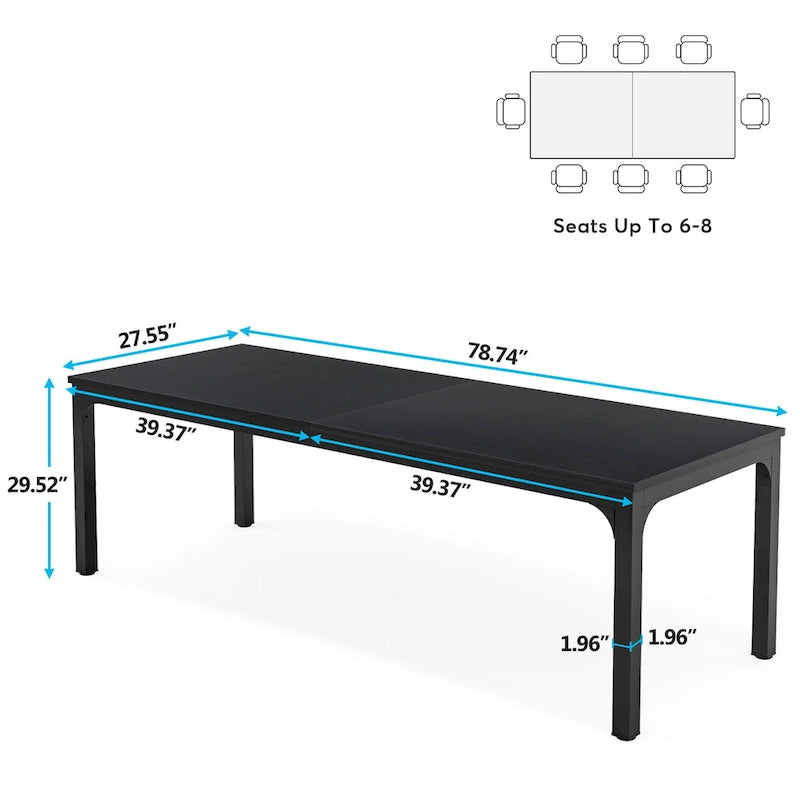 Table de salle à manger rectangulaire pour 6 à 8 personnes, 198 cm de long.
