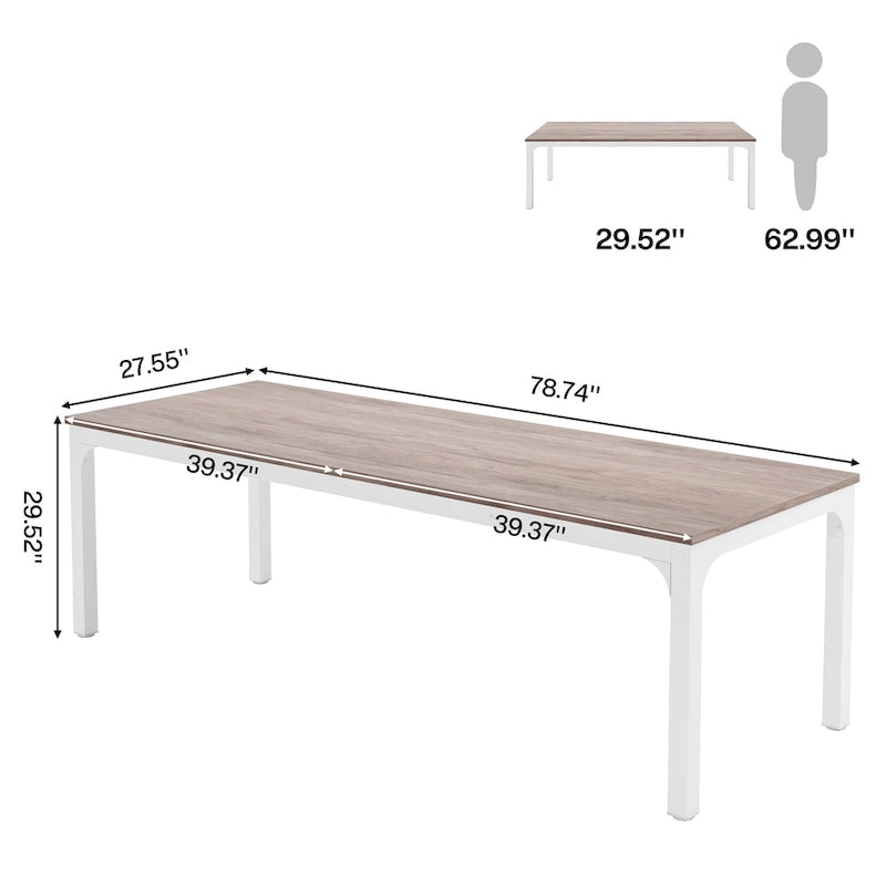 Table de salle à manger rectangulaire pour 6 à 8 personnes, 198 cm de long.