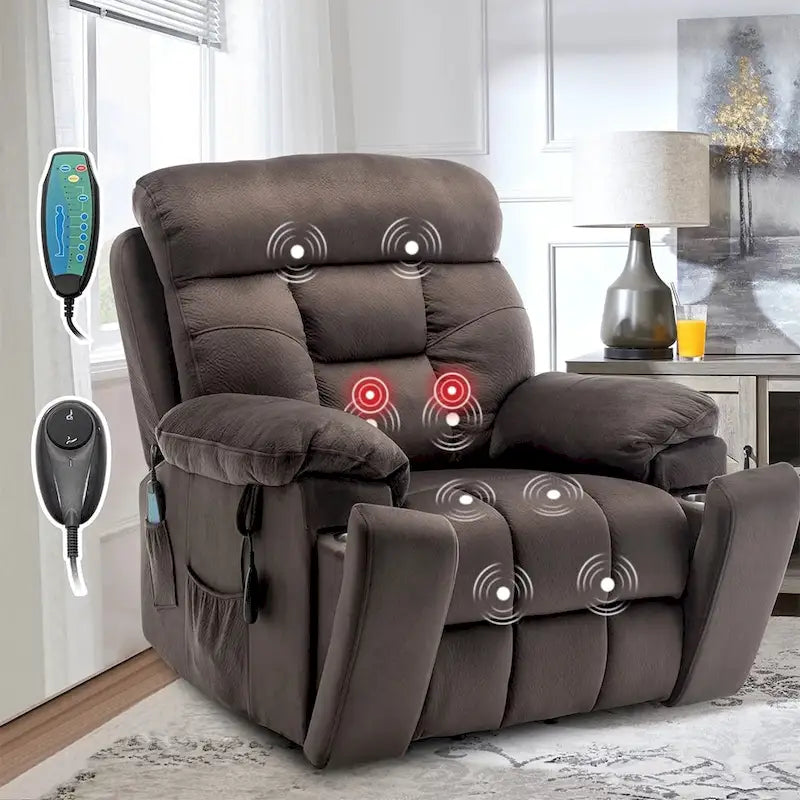 Grand fauteuil inclinable de massage électrique avec fonction chauffante et porte-gobelet dissimulé