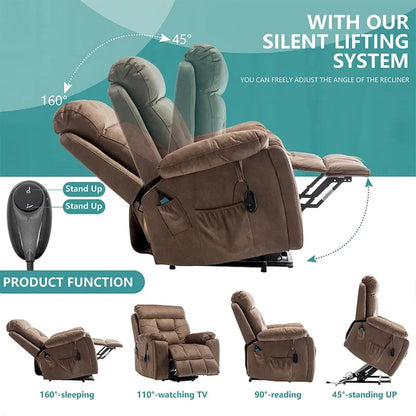 Grand fauteuil inclinable de massage électrique avec fonction chauffante et porte-gobelet dissimulé