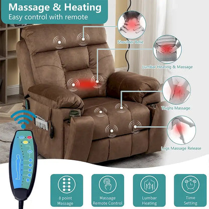 Grand fauteuil inclinable de massage électrique avec fonction chauffante et porte-gobelet dissimulé