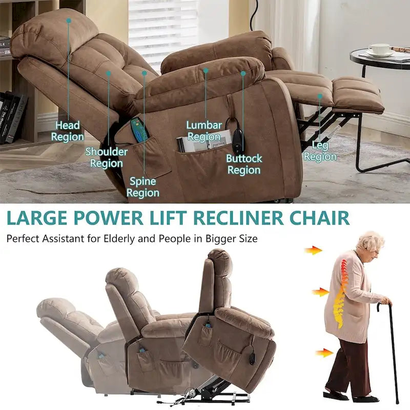 Grand fauteuil inclinable de massage électrique avec fonction chauffante et porte-gobelet dissimulé