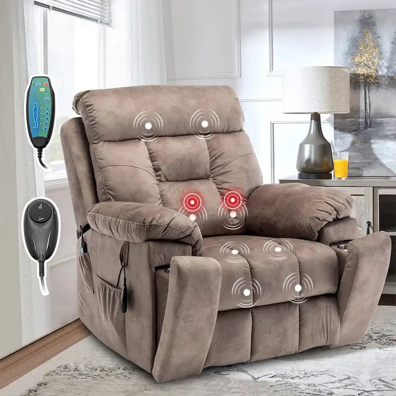 Grand fauteuil inclinable de massage électrique avec fonction chauffante et porte-gobelet dissimulé