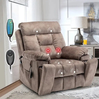 Grand fauteuil inclinable de massage électrique avec fonction chauffante et porte-gobelet dissimulé