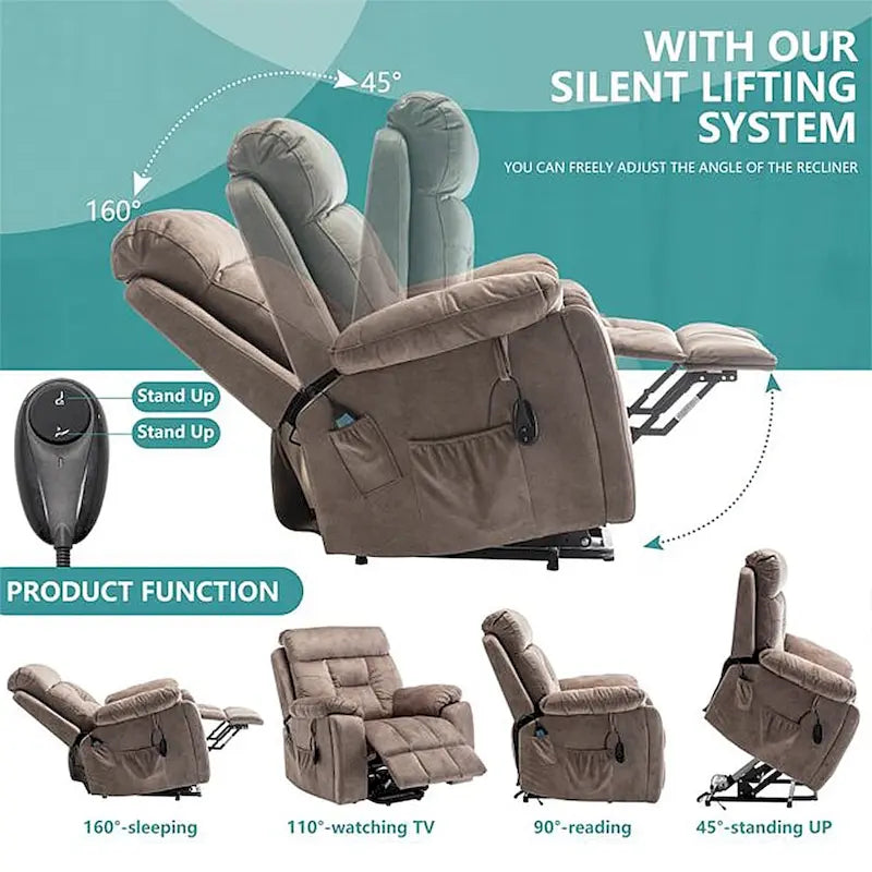 Grand fauteuil inclinable de massage électrique avec fonction chauffante et porte-gobelet dissimulé