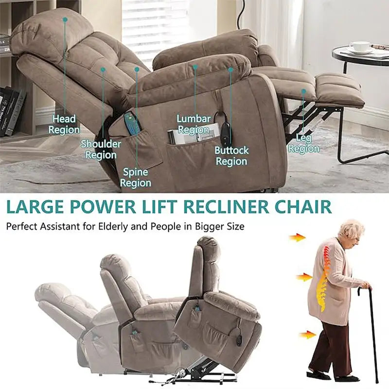 Grand fauteuil inclinable de massage électrique avec fonction chauffante et porte-gobelet dissimulé