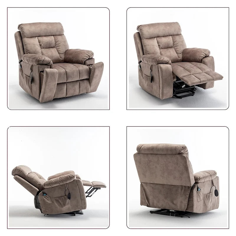 Grand fauteuil inclinable de massage électrique avec fonction chauffante et porte-gobelet dissimulé